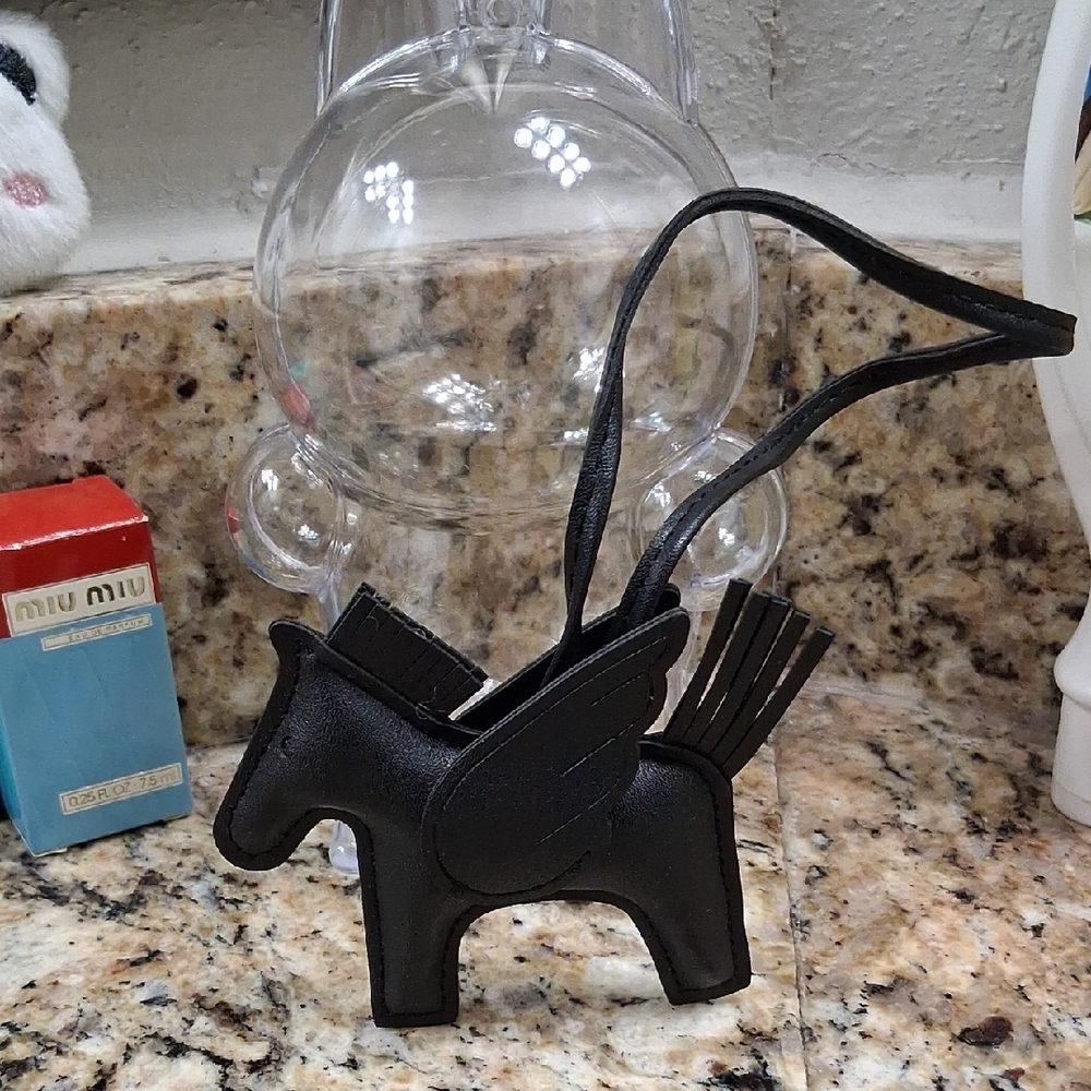 Black Leather Horse Bag Charm - Picture 2 of 2